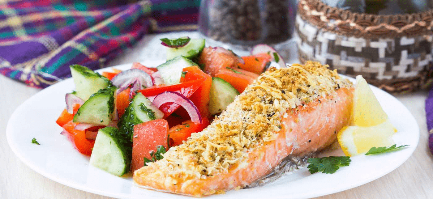 You can also try this lemon herb-crusted salmon with Greek salad from Manettas.