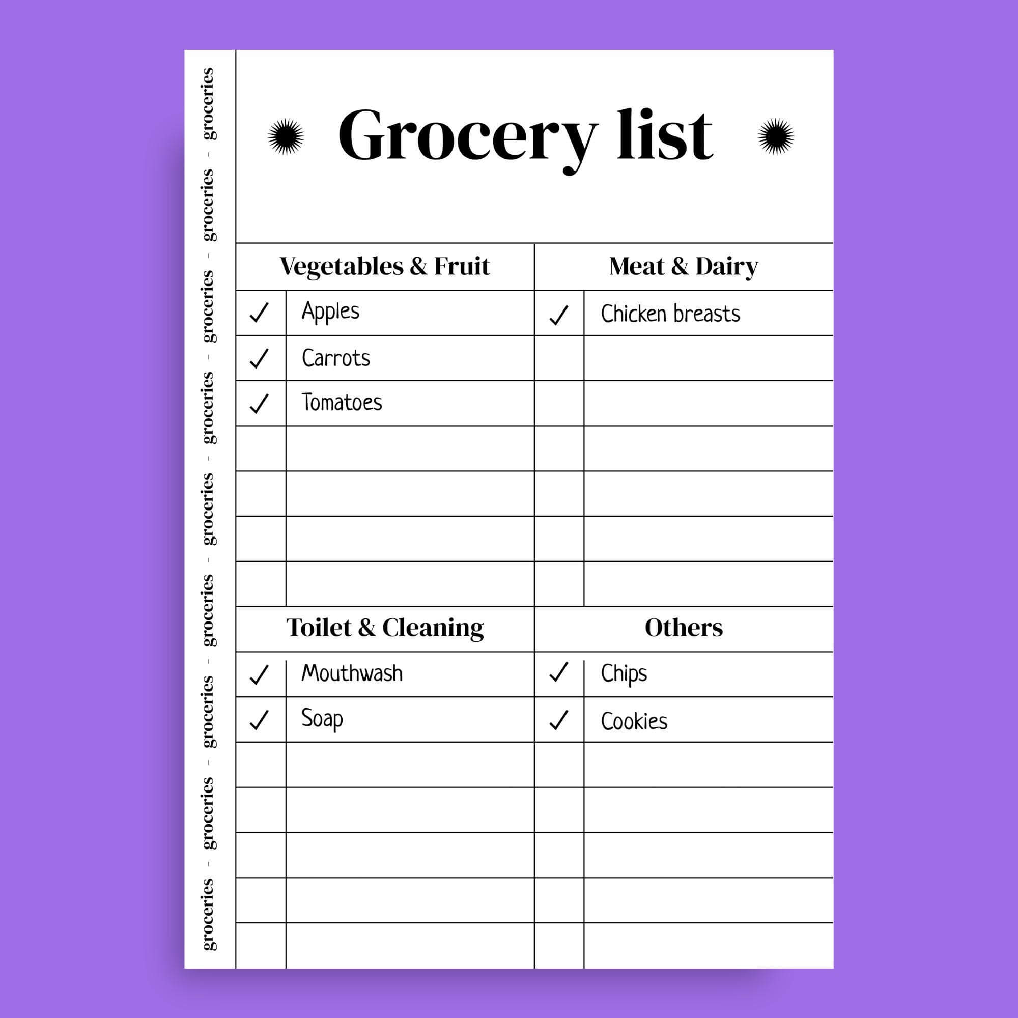 groceries list