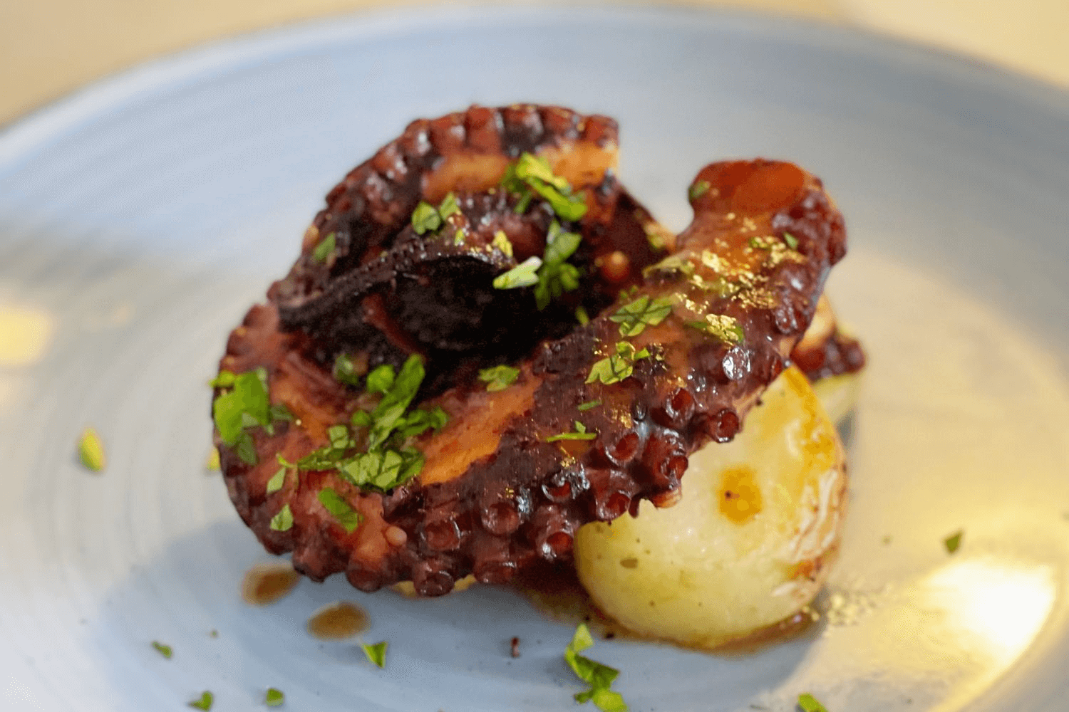 You can make this Spanish braised octopus from fresh or frozen products. Cooking time is only 90 minutes!