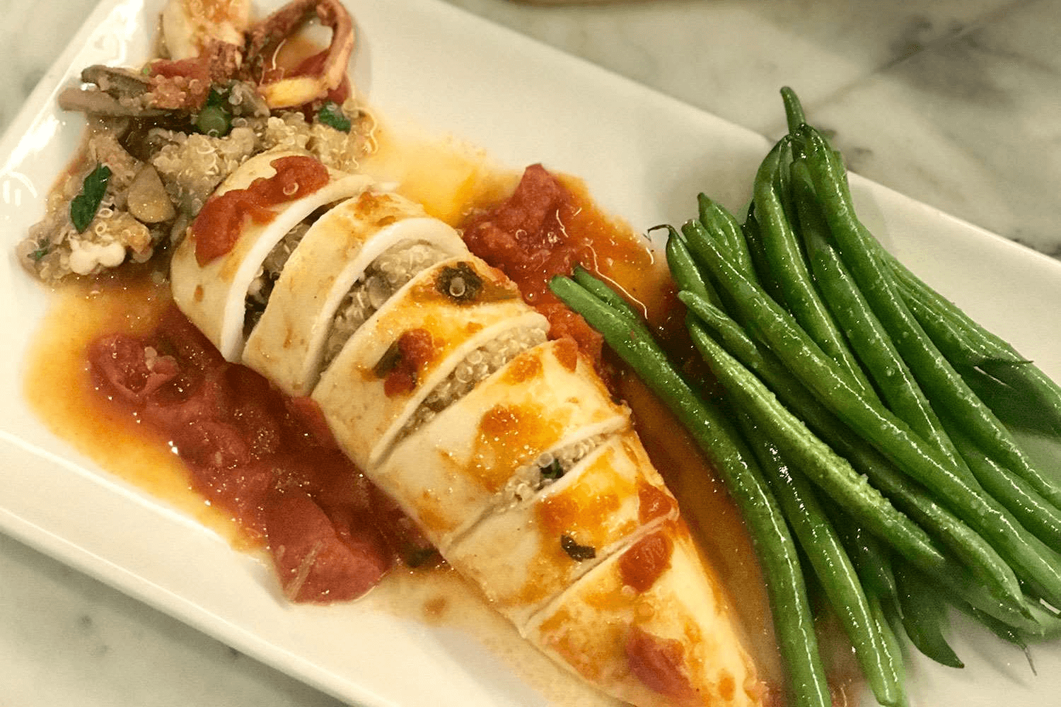 Mediterranean-inspired gluten-free stuffed squid is a real winner.