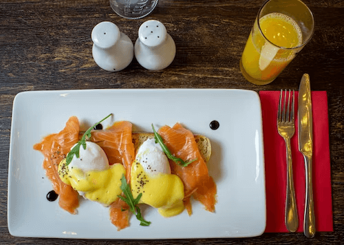 Delicious salmon and eggs breakfast